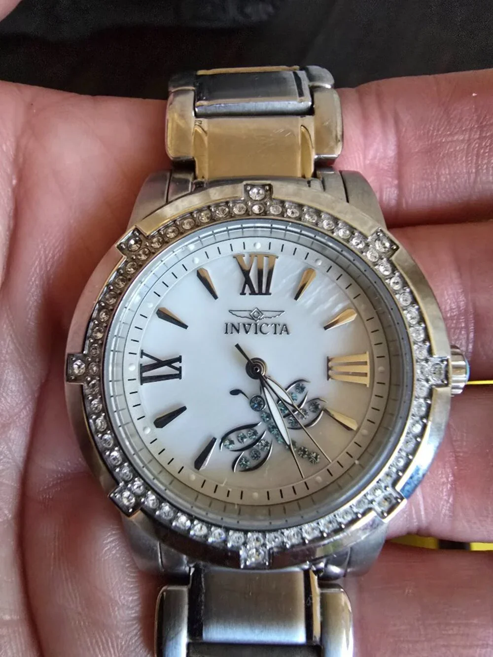 Invicta Angel Quartz Crystal Accented Mother-of-Pearl Silver-tone watch
